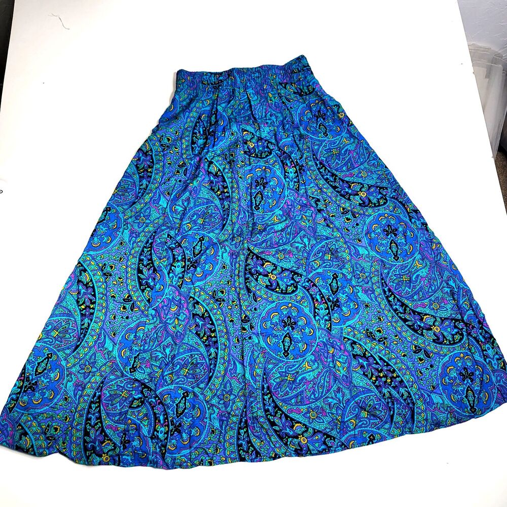 Norton McNaughton Paisley Maxi Skirt Blue Purple Green Elastic Waist Size 6